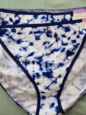 NWT 2 Lane Bryant 18/20 Cacique Navy and White Tie-Dye Cotton String Bikini